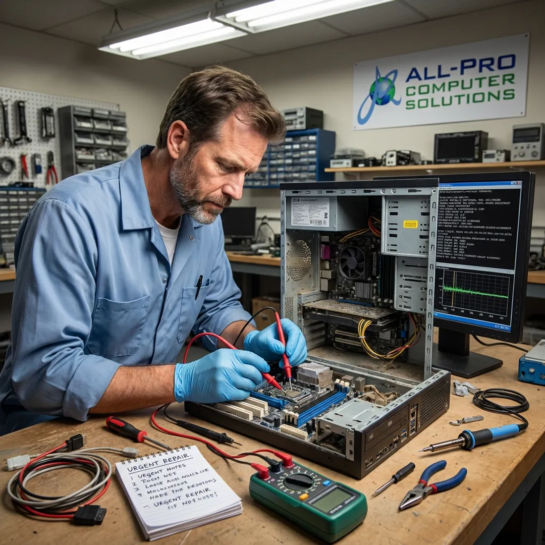 Technician repairing an emergency PC issue