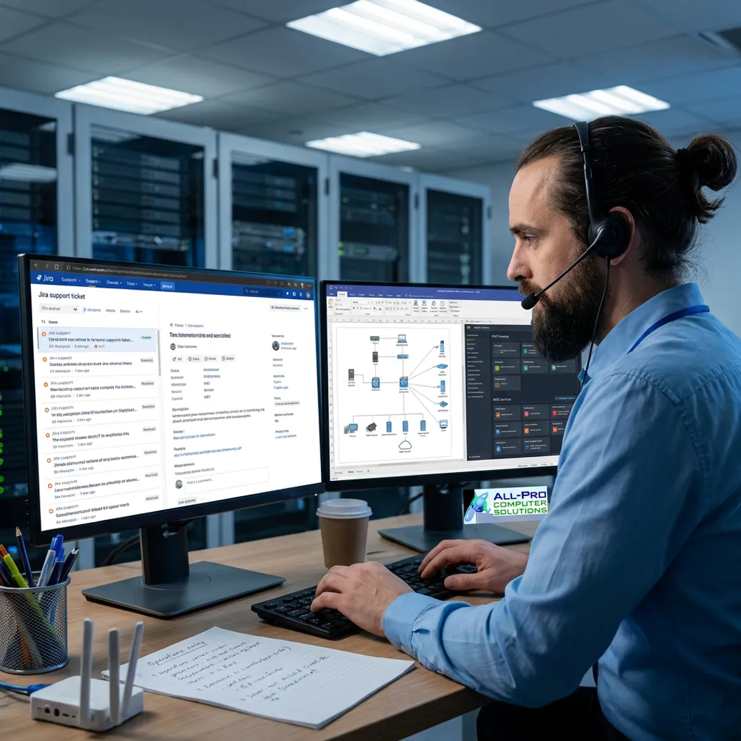 Technician reviewing outsourced IT operations plan