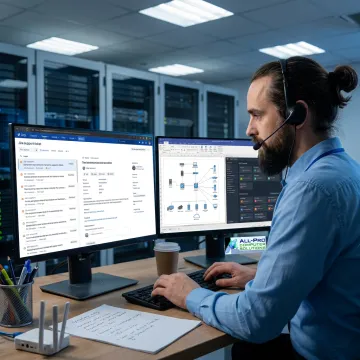 Technician reviewing outsourced IT operations plan