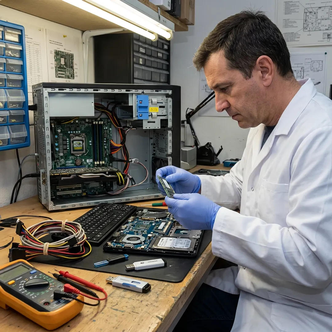 Technician repairing computer hardware