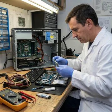 Technician repairing computer hardware