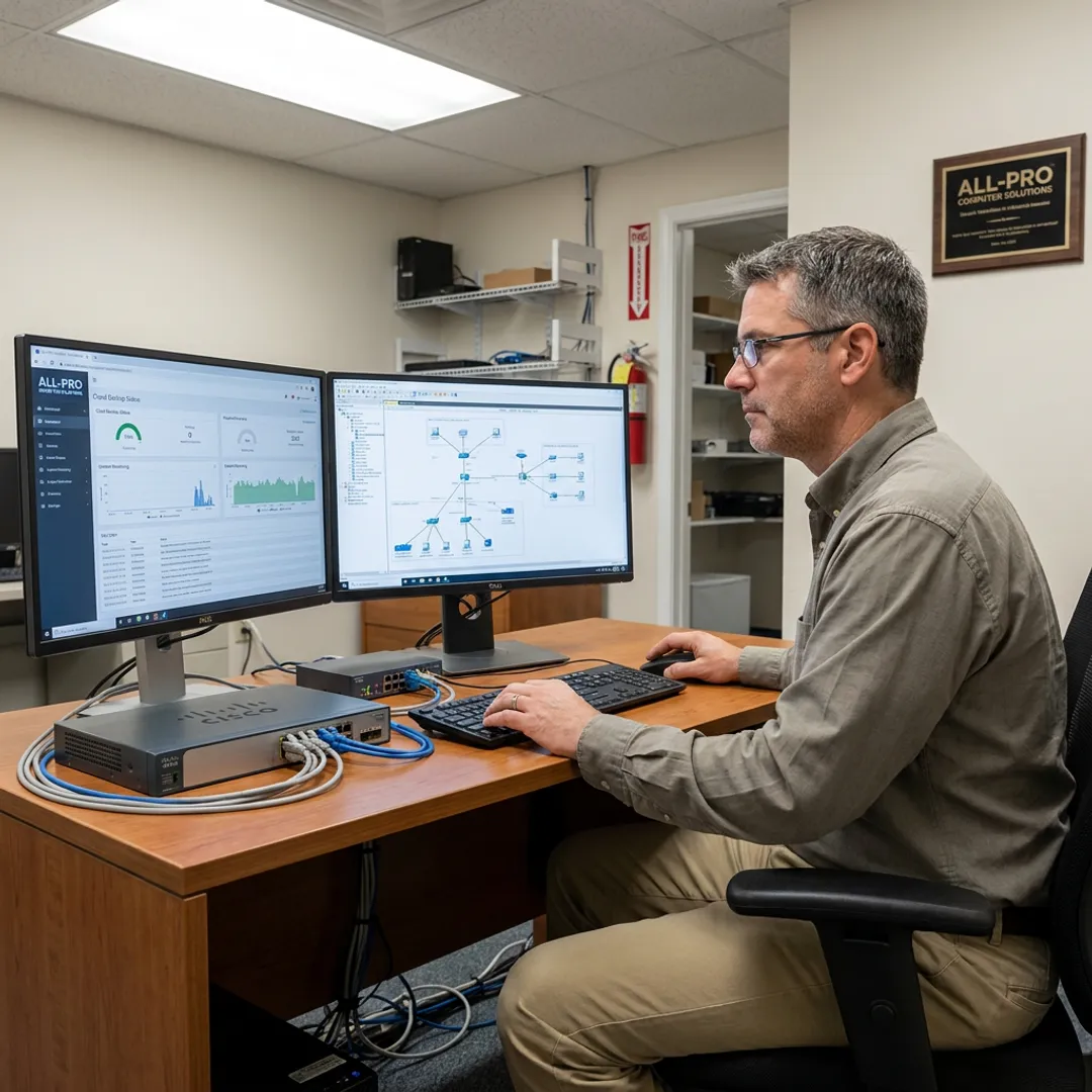 IT specialist reviewing a managed network support plan
