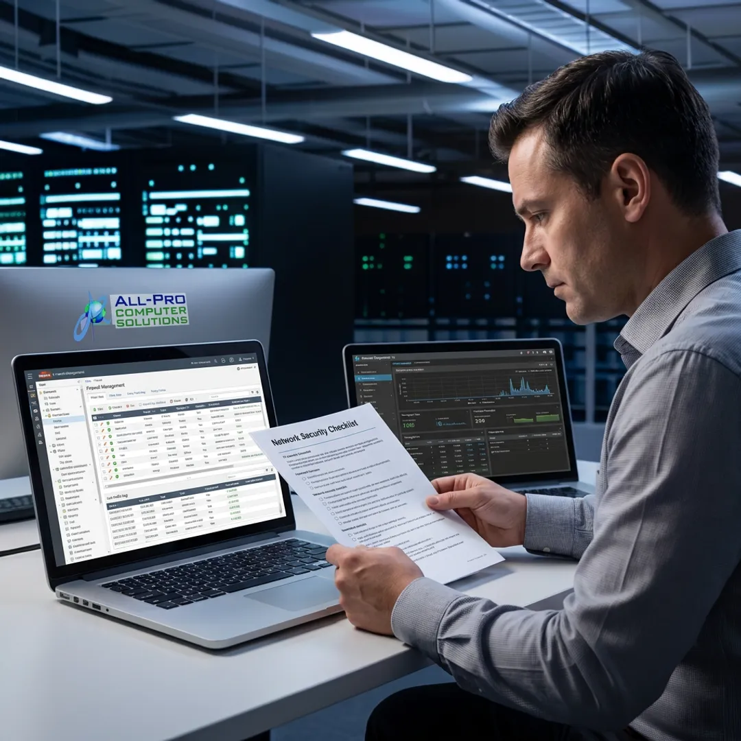 Network assessment checklist with security dashboard