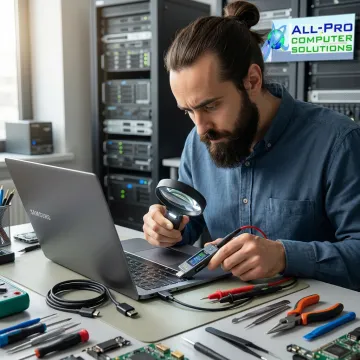 Technician repairing a Samsung laptop charging port