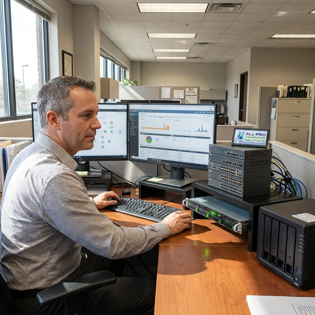 Technician securing business network systems