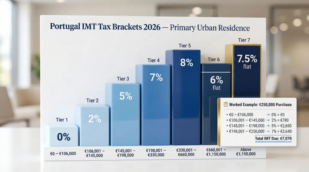 Portugal IMT progressive tax rate brackets 2026 property purchase guide