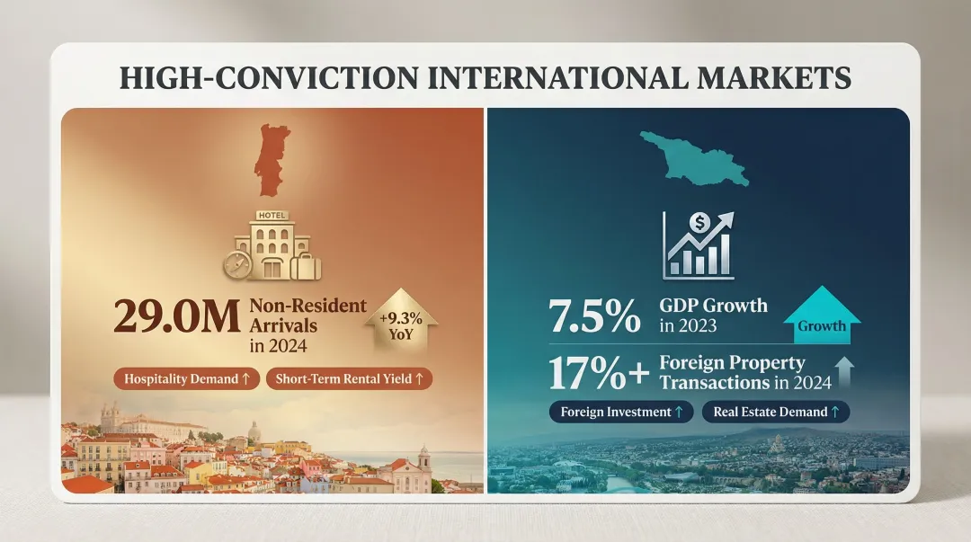 Portugal and Georgia international real estate market demand signals comparison infographic