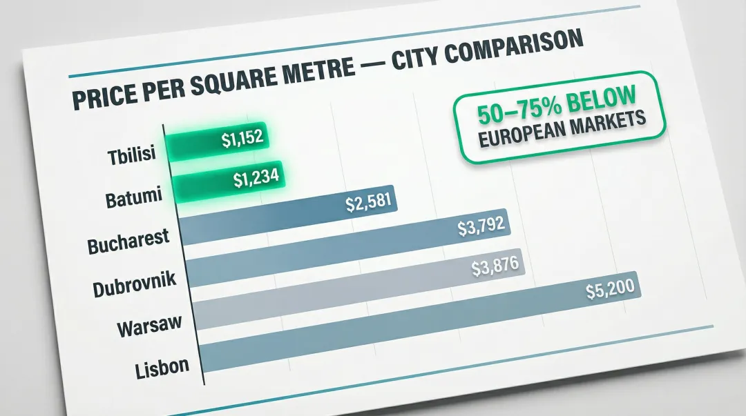 Georgia versus European cities price per square metre comparison bar chart 2025