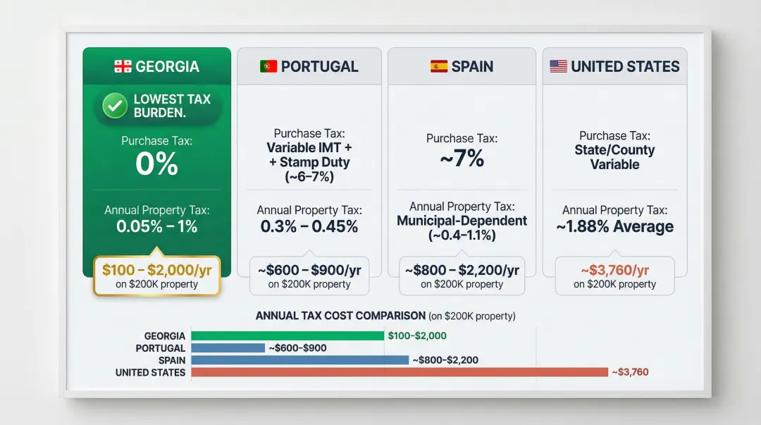 Georgia versus global markets property tax burden side-by-side comparison infographic