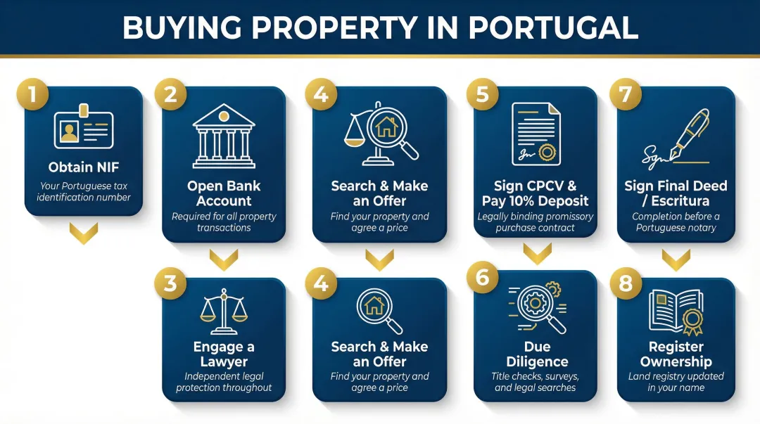 8-step Portugal property buying process for American investors from NIF to registration