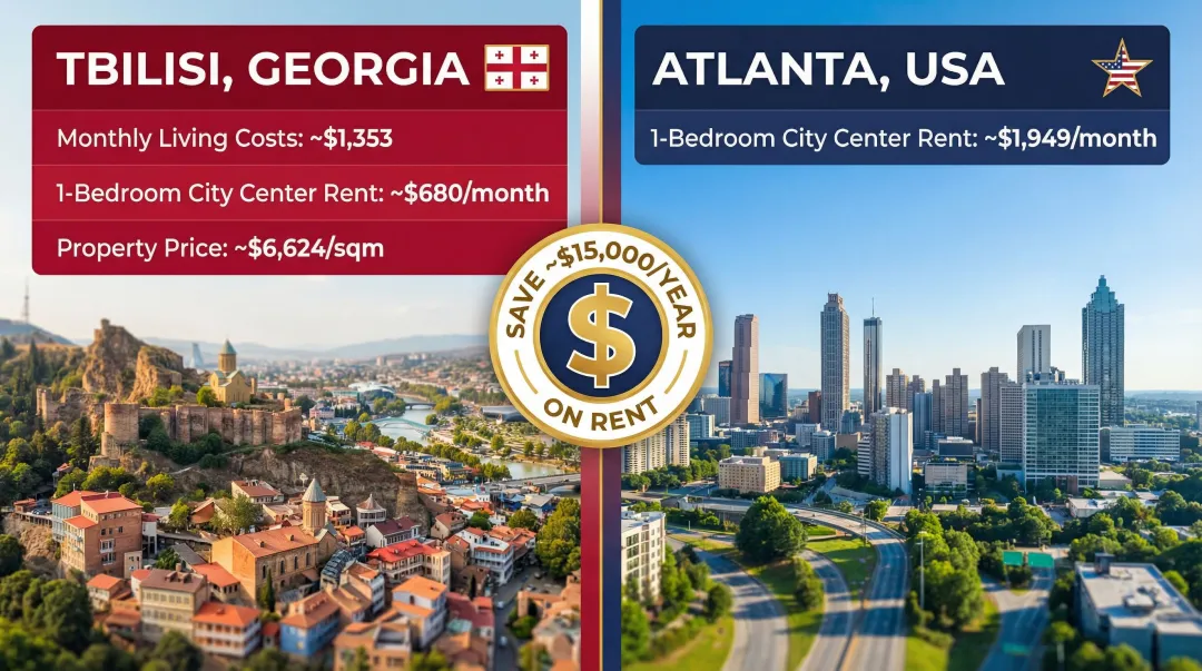 Tbilisi Georgia versus Atlanta USA monthly rent and living cost comparison chart