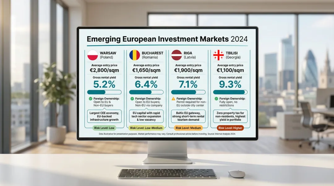 Warsaw Riga Tbilisi Bucharest emerging European property markets yield and entry price comparison