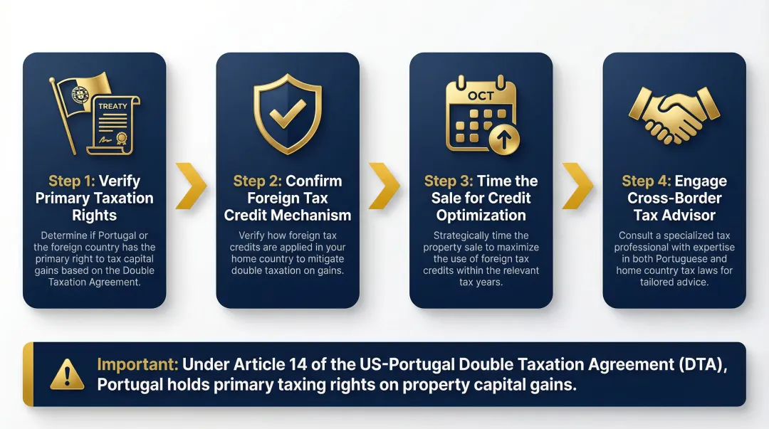 Four-step DTA double taxation agreement process for US investors selling Portugal property