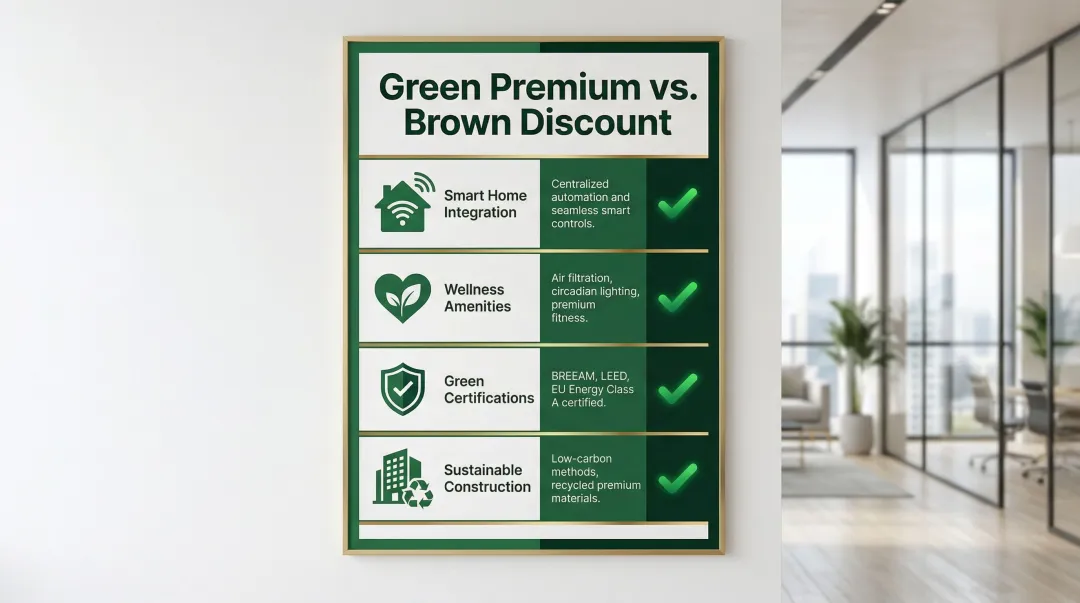 Luxury property sustainability and smart technology features green premium differentiators checklist