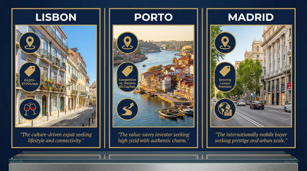European mid-tier luxury market comparison Lisbon Porto Madrid price and demand factors