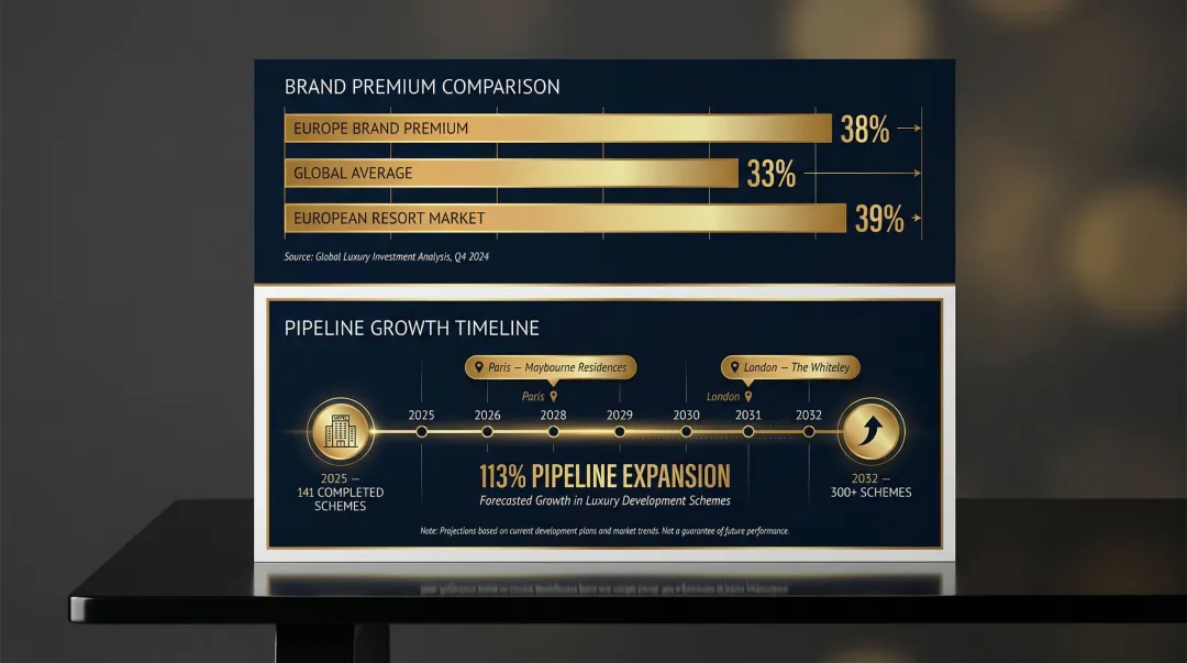 European branded residence 38 percent price premium and 113 percent pipeline growth data visualization