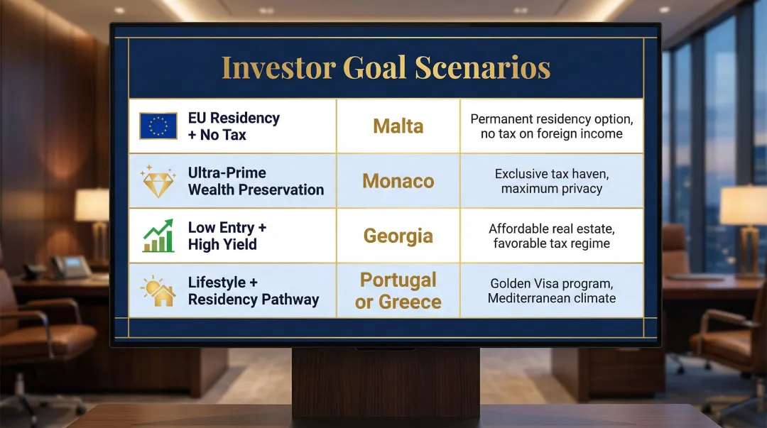 European no-tax property market decision framework matching investor goals to countries
