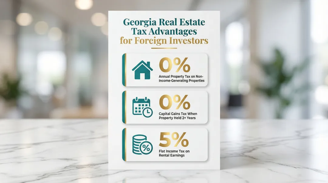 Georgia country real estate tax advantages zero capital gains and flat rental income tax