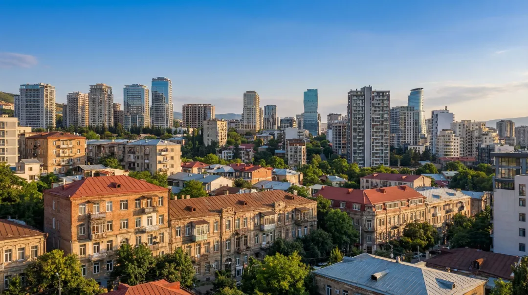 Tbilisi Georgia urban skyline with modern and historic architecture residential buildings