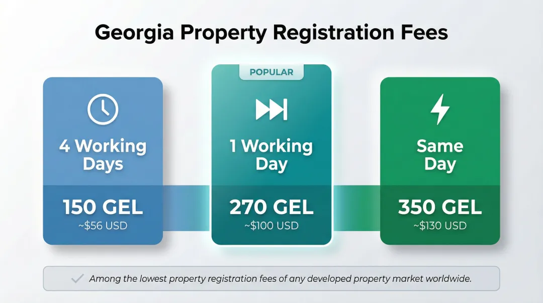 Georgia property registration fee tiers and processing speed comparison table