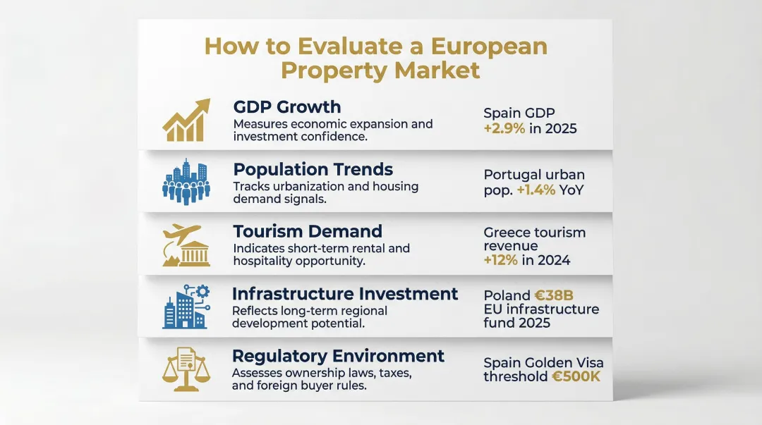 Five key market evaluation indicators for European real estate investment decisions