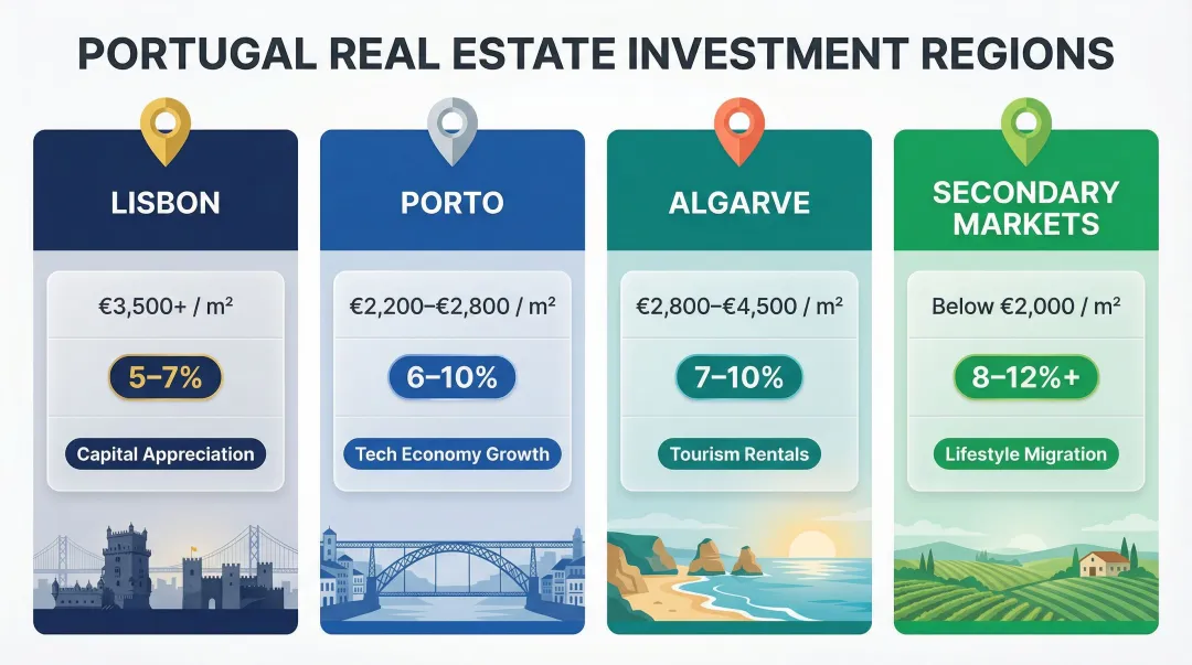 Portugal investment regions comparison chart yields pricing and primary demand drivers