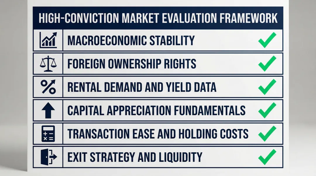 Six key signals for evaluating high-conviction international real estate markets checklist
