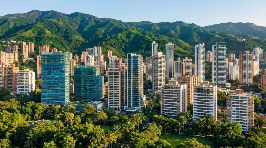 Medellín El Poblado neighborhood modern condos and urban skyline Colombia real estate