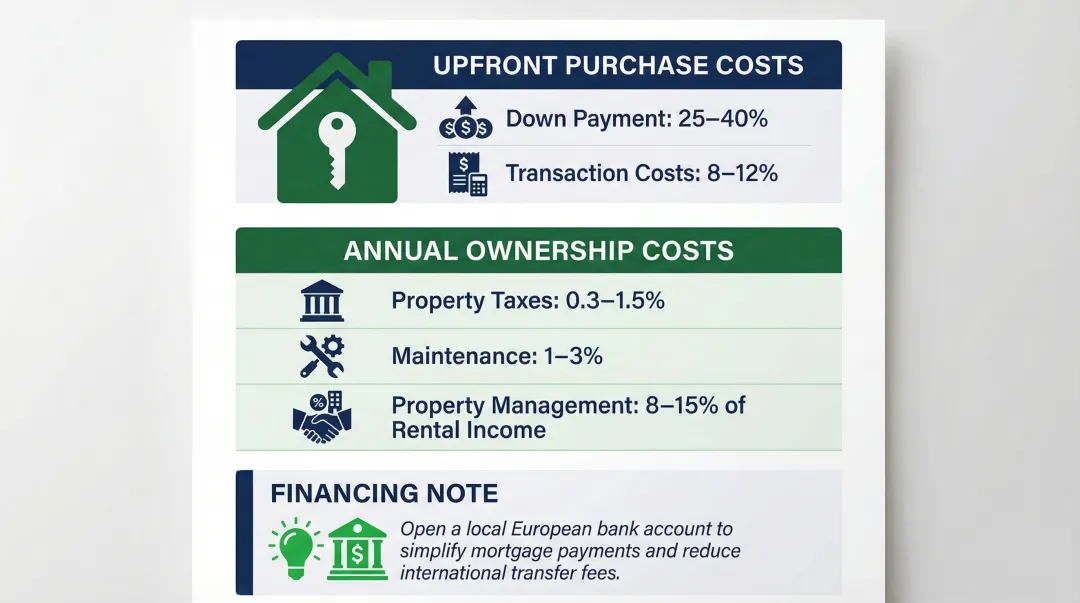 American buyer capital requirements for European property purchase costs and ongoing fees