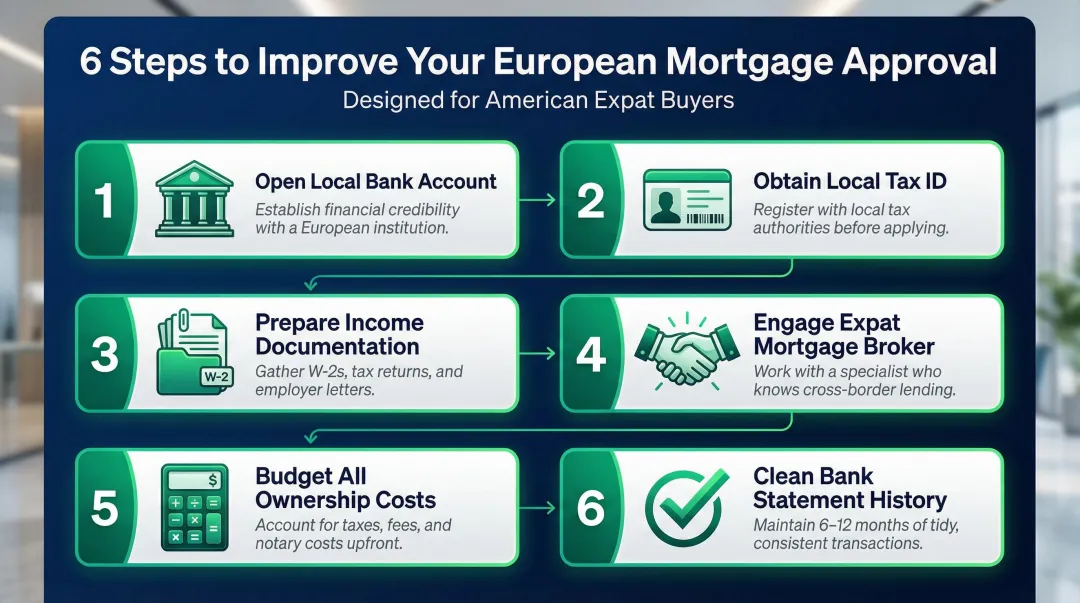 Six-step mortgage approval preparation checklist for American buyers in Europe