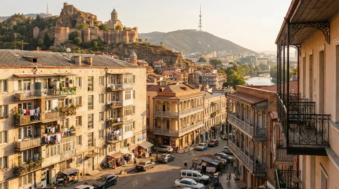Tbilisi Georgia cityscape showing modern and historic architecture real estate market