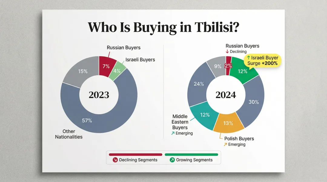 Tbilisi foreign buyer composition shift showing Israeli Russian and Middle Eastern share 2024