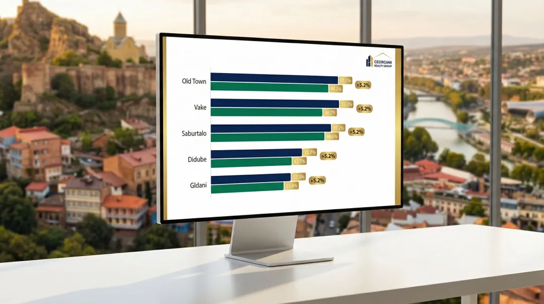 Tbilisi district property price comparison chart with year-over-year growth 2025