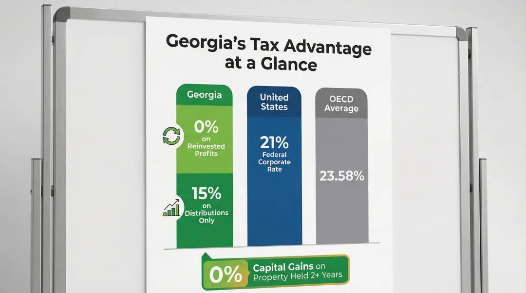 Georgia versus US versus OECD average corporate tax rate comparison infographic