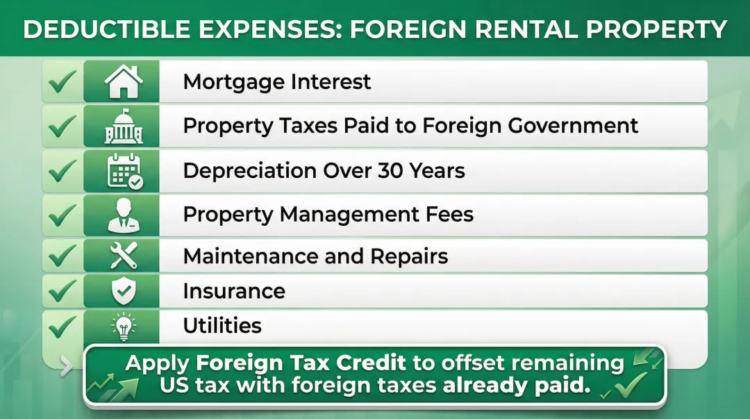 Deductible expenses for foreign rental property reducing US taxable income list