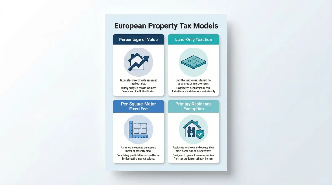 European property tax structural models comparison Estonia Croatia Greece and US percentage systems