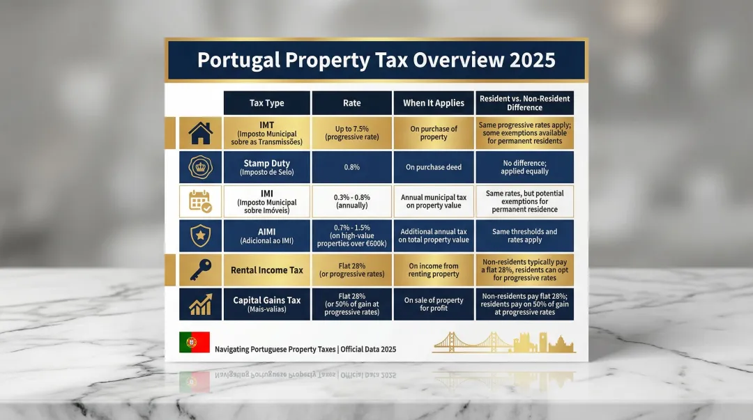 Six Portugal property tax types rates and residency differences comparison chart