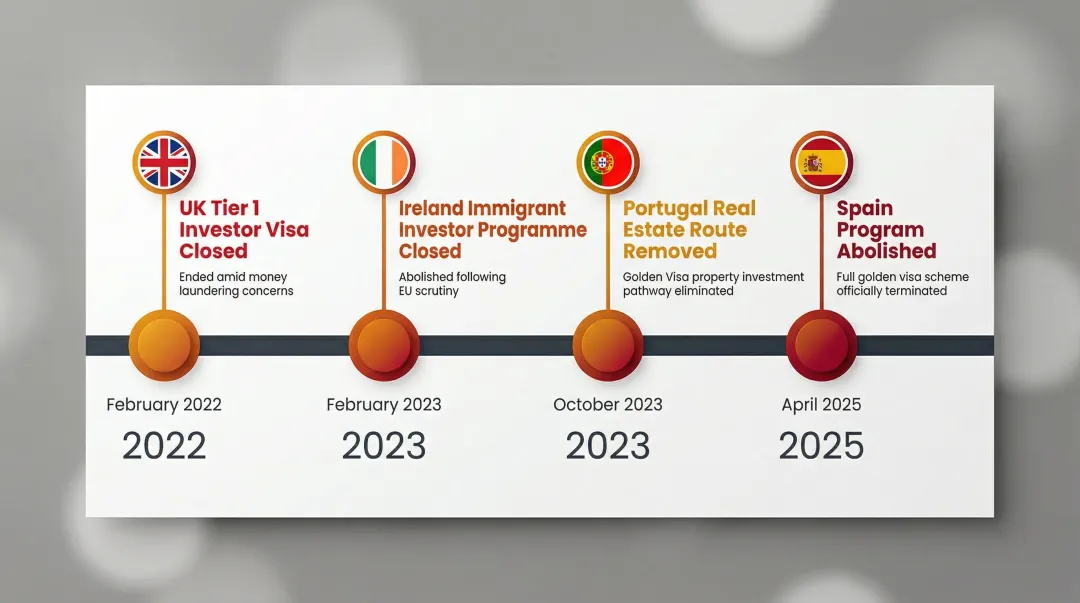 Golden visa program closures timeline from 2022 to 2025 key countries affected