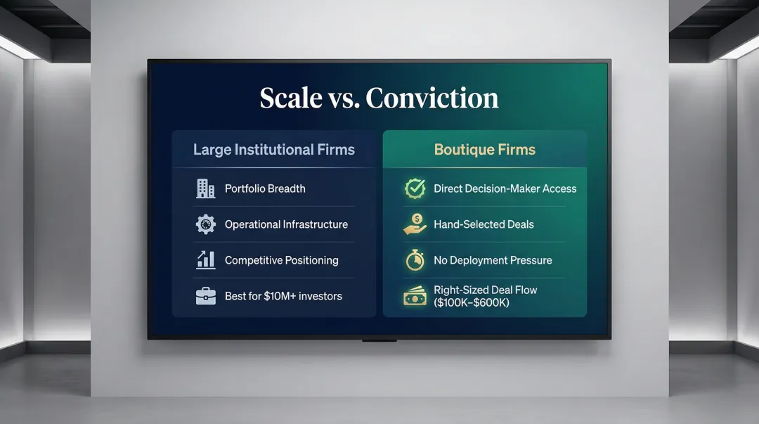 Boutique versus large real estate investment firm side-by-side comparison key differences
