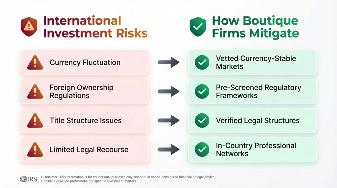 International real estate investment risk categories and boutique firm mitigation strategies