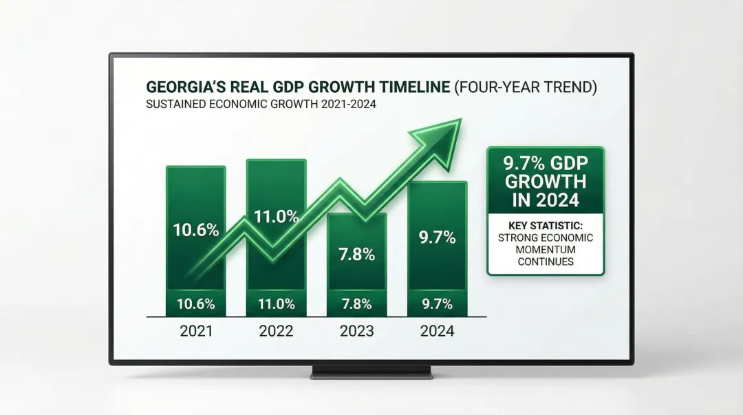 Georgia real GDP growth rate timeline 2021 to 2024 showing sustained expansion