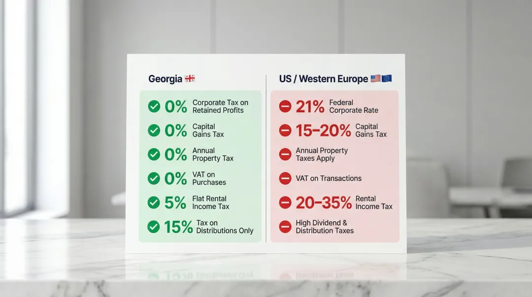 Georgia investor tax advantages comparison versus US and European markets side-by-side
