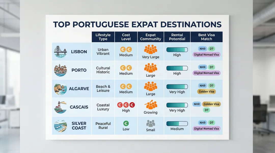 Five Portugal cities compared by lifestyle cost expat community and visa match