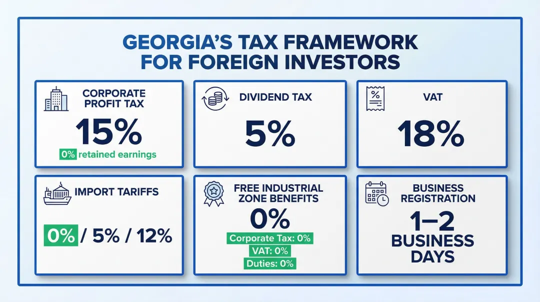 Georgia foreign investor tax structure overview showing six key tax types and rates
