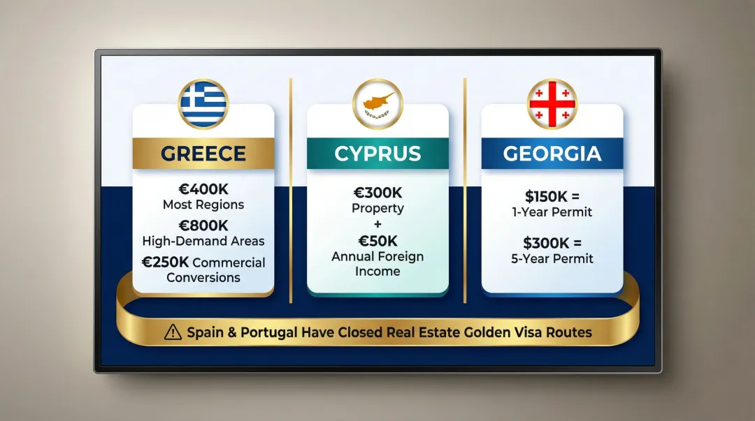 European residency-by-investment property thresholds comparison for Greece Cyprus and Georgia
