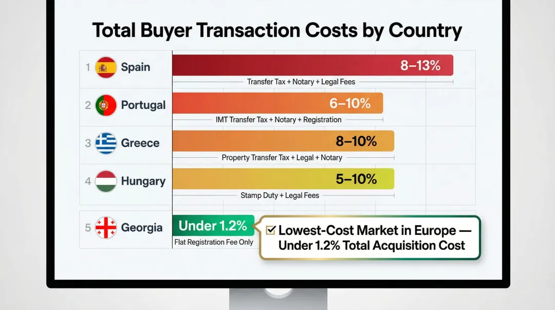 Property transaction cost comparison across Spain Portugal Greece Hungary and Georgia