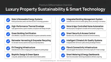 Luxury property sustainability and smart technology features green premium differentiators checklist