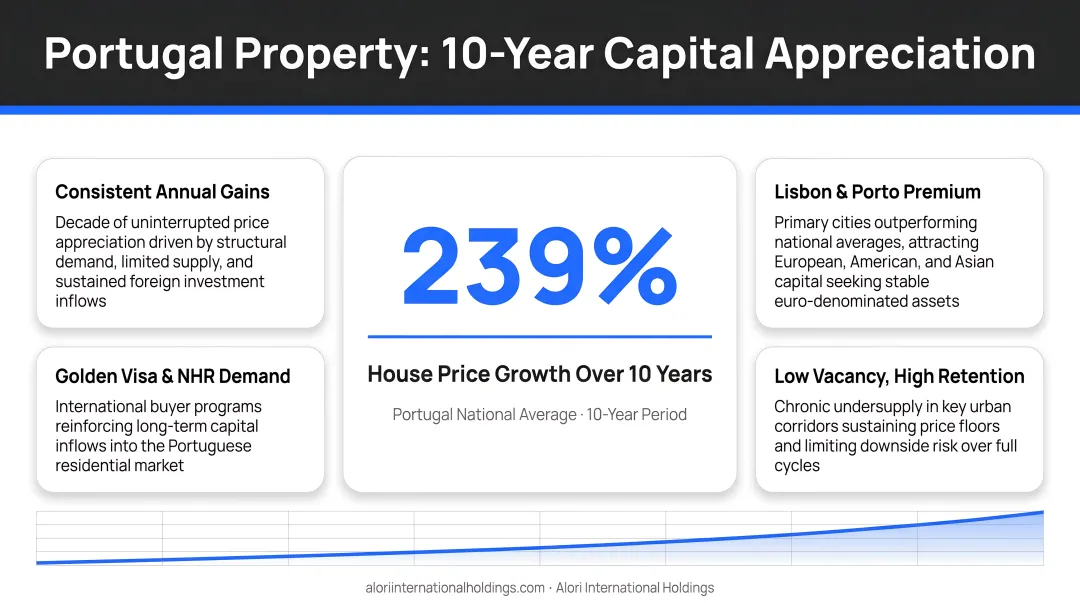 Portugal house price growth 239 percent over 10 years capital appreciation infographic