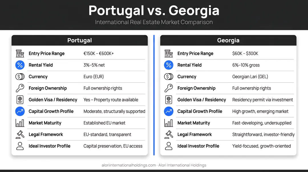 International real estate market differences comparison Portugal versus Georgia property investors