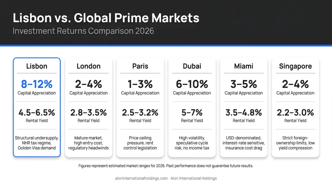 Lisbon versus global prime markets investment returns comparison infographic 2026